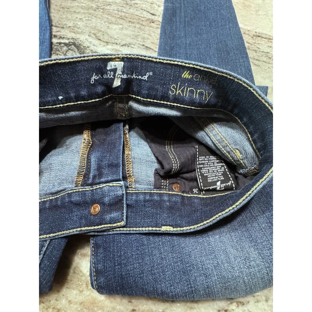 7 For All Mankind Jeans Womens 26 The Ankle Skinny Distressed Denim Blu Low Rise